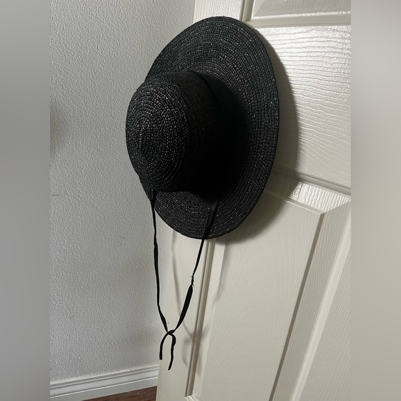 Black straw wide brim hat - Picture 3 of 5